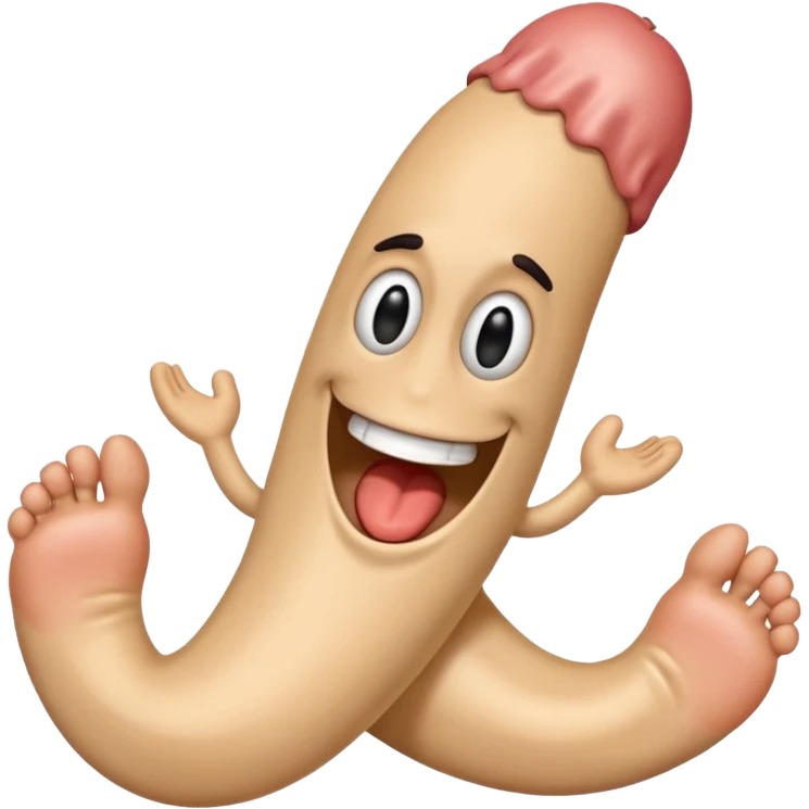 a penil with a mad smile face and has human feet emoji