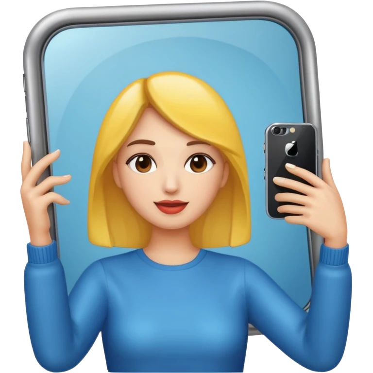 mirror woman holding her phone having selfie emoji