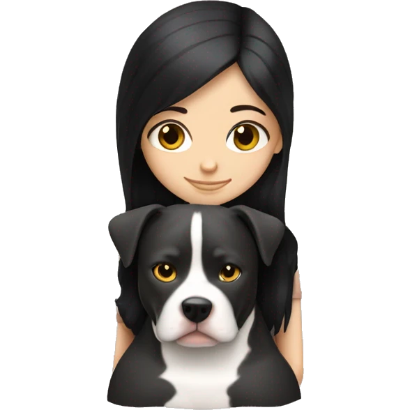 White Girl with black hair hug a pitbull emoji