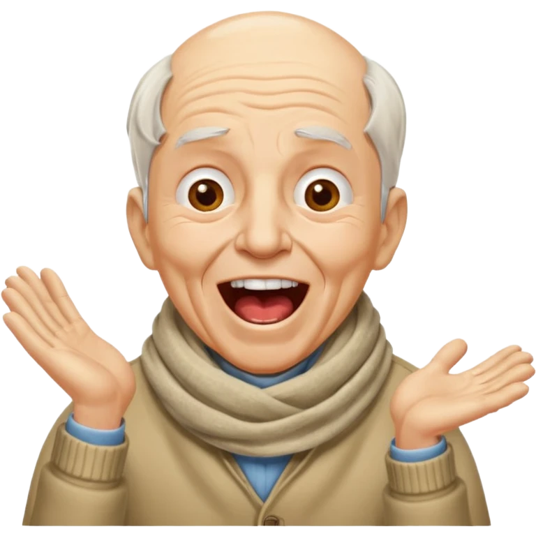 An elderly man with scarf and wrinkles, shouting joyfully despite missing a few teeth. emoji