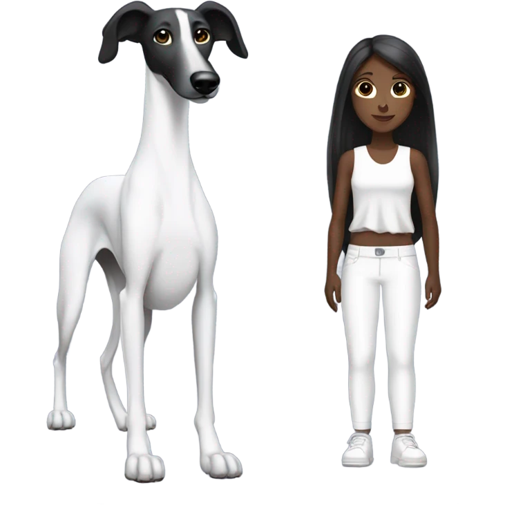 Black greyhound with white girl with dark hair emoji