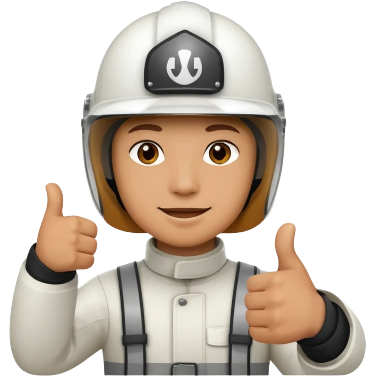 Cara de una persona con casco blanco cun pulgar arriba emoji