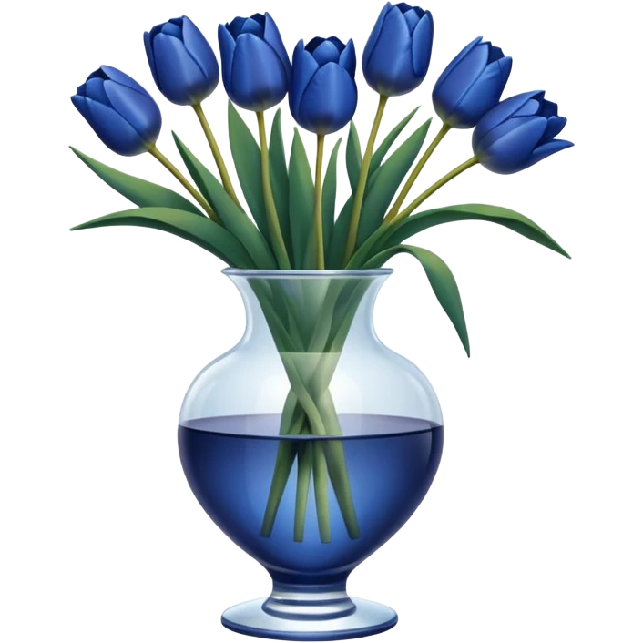 Navy blue tulips in glass vase  emoji