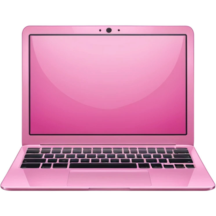  pink pink laptop with a sleek modern design, open screen, soft lighting and reflections, minimal aesthetic, isolated on transparent background, realistic style emoji