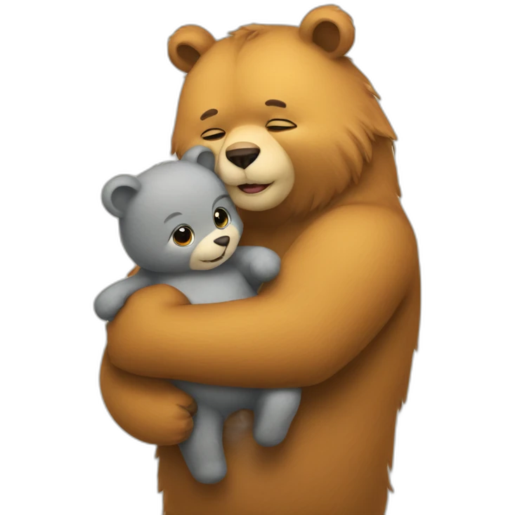 big cat hugs a little bear emoji
