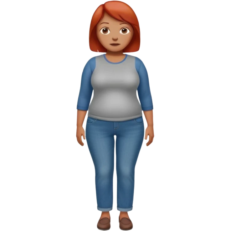 Lazy old Short woman with straight short red hair and fat tummy..wears business casual jeams and full sleeve  tshirt. Not smart looking ill fitting clothes emoji