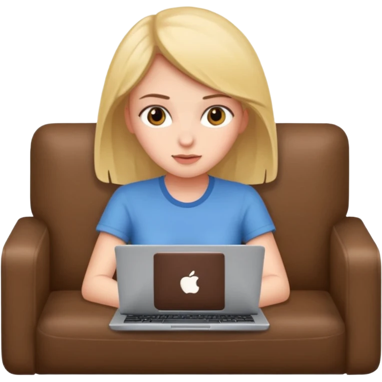 A girl is lying on the couch with a laptop, working emoji