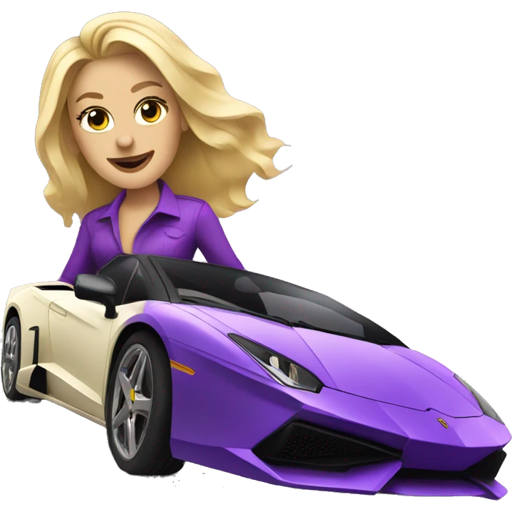 Blonde woman driving a purple Lamborghini emoji