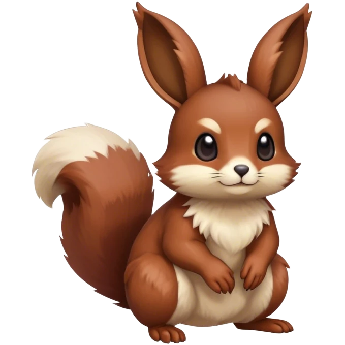 Cute cool animal hybrid Fakemon full body, dark-red-brown, beige, squirrel-eevee-bunny emoji