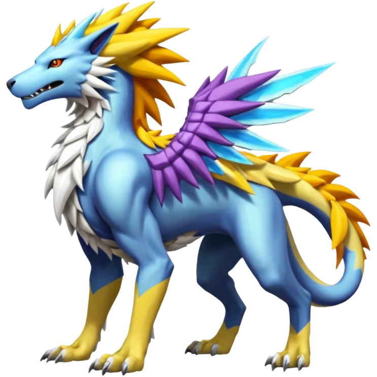 Colorful Manectric-Solgaleo-Raikou-Wargreymon-Sergal-Pokémon-Digimon-Fakémon-fusion-hybrid-creature emoji
