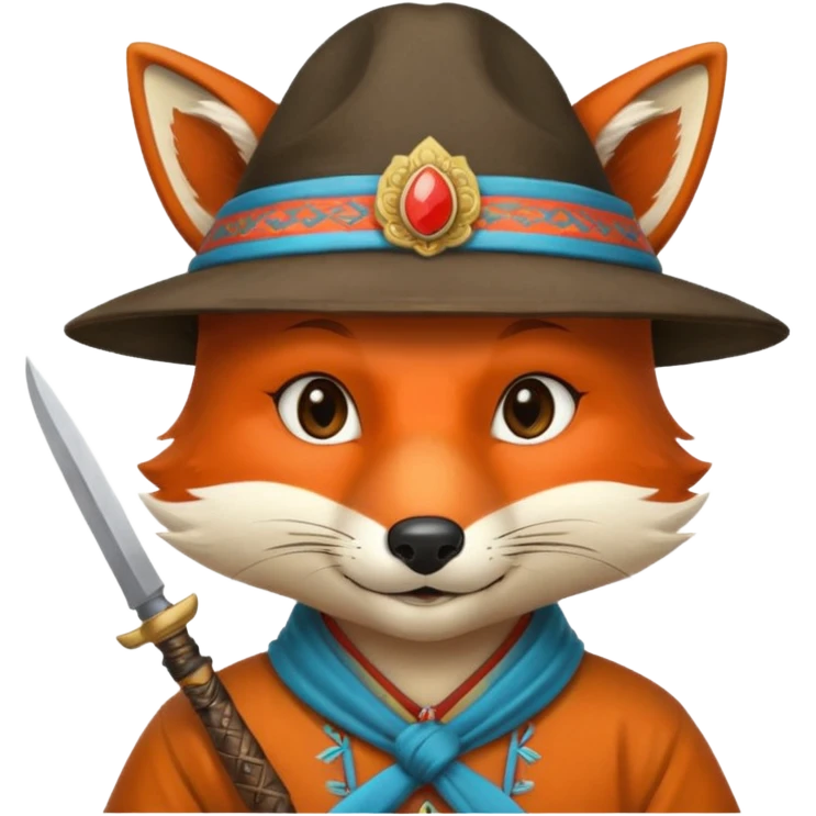 fox face, mogolian ancient with small knife and hat emoji