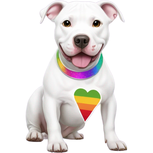 White pitbull named ice wearing lgbtq shirt emoji