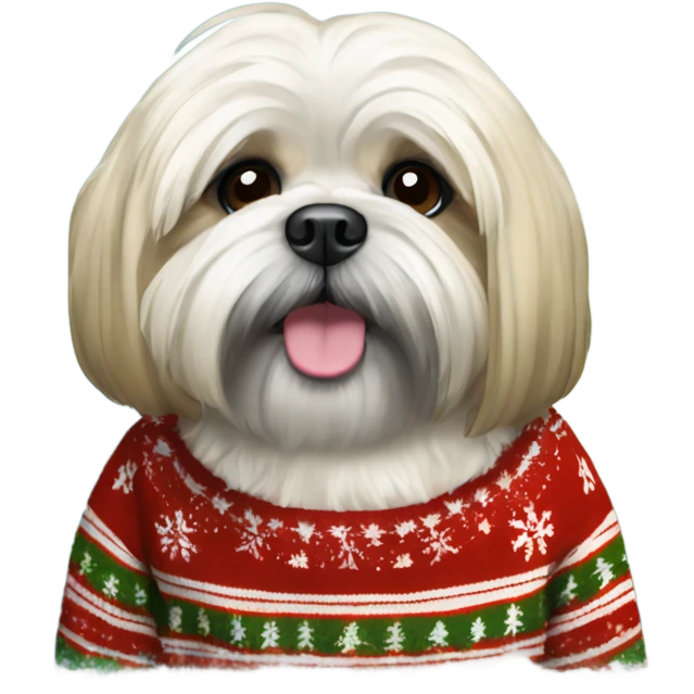Lhasa apso in Christmas sweater emoji