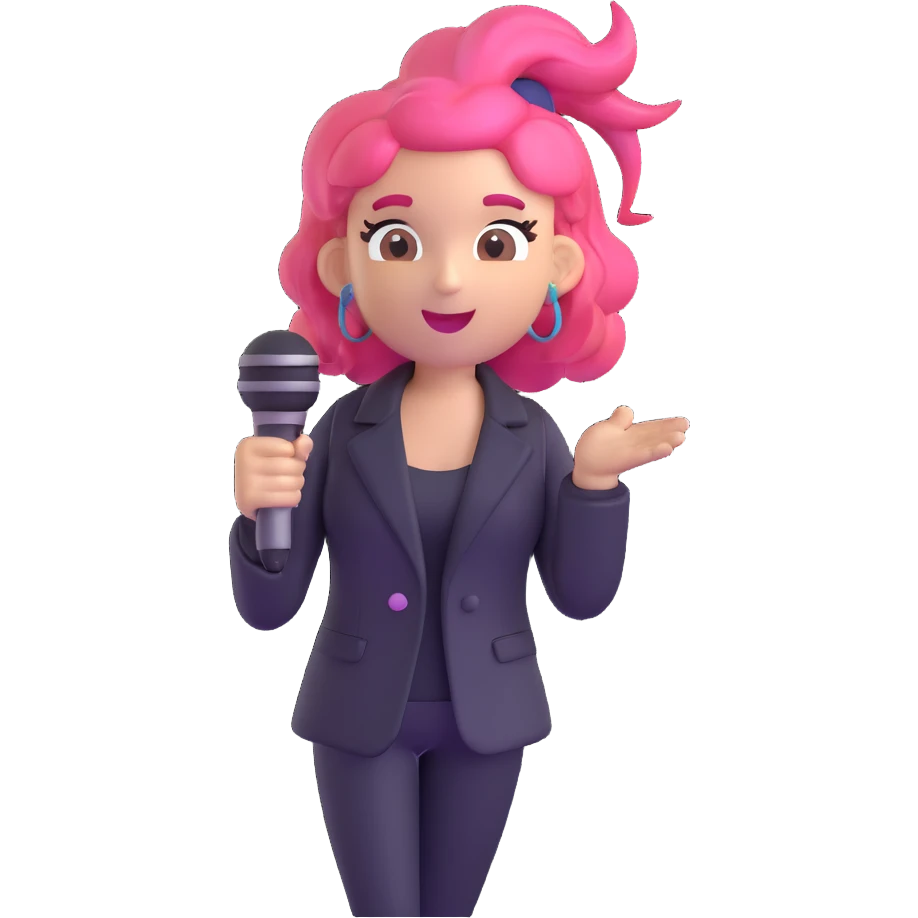 SoFaygo inspired emoji holding a microphone, energetic pose, pink hair emoji