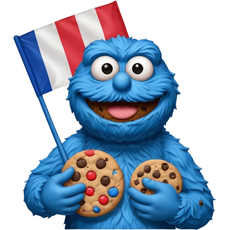cookie monster bust, with french flag, only one flag, no hat, with cookie in hand emoji
