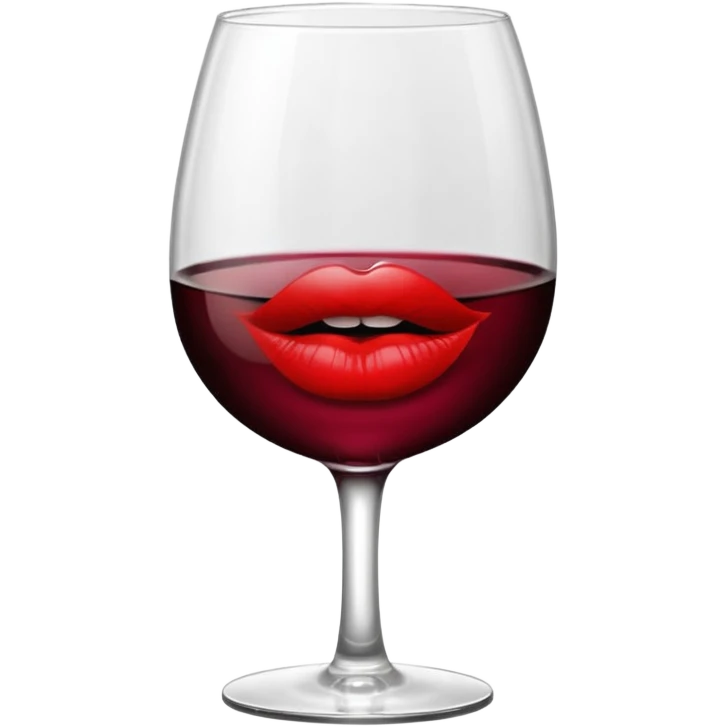 wine glass half full of red wine with a lipstick kiss print on the rim emoji