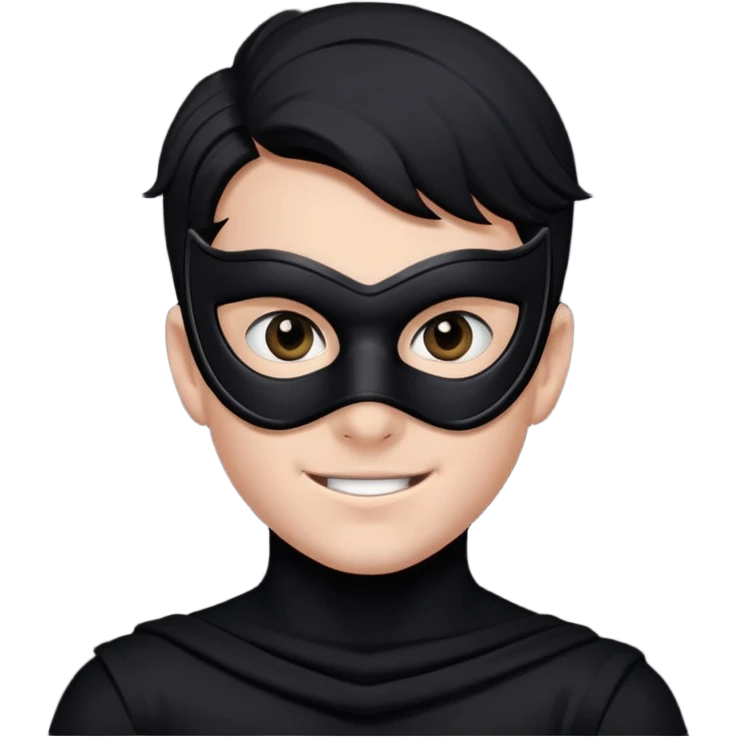 A boy in a sleek black mask, playful eyes showing as he strikes a dramatic pose. emoji