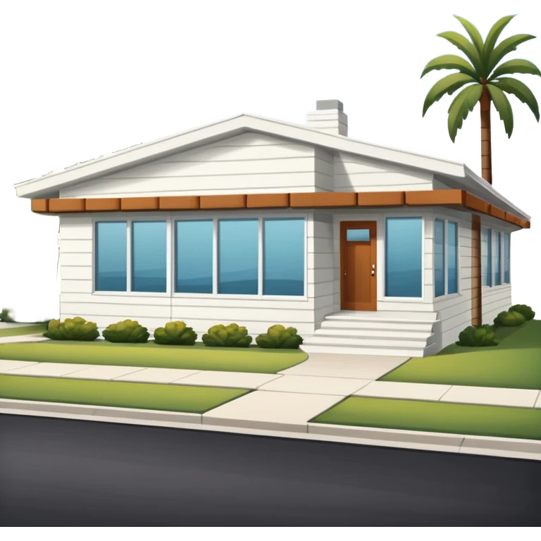 midcentury modern house with 1000 sqft and all windows and a sliding windows on corner. With overhanging shade and slats. emoji