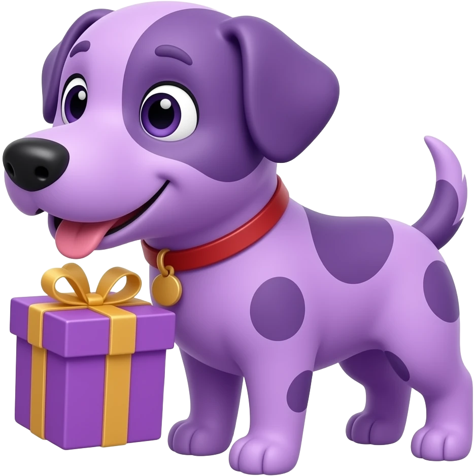 Perro morado dando un regalo estilo de frente con menos patas emoji
