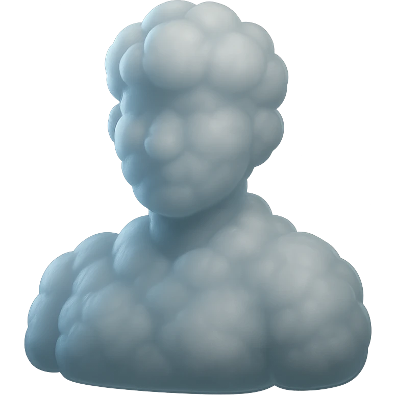A person from the shoulders up, entirely composed of fluffy white convex clouds emoji