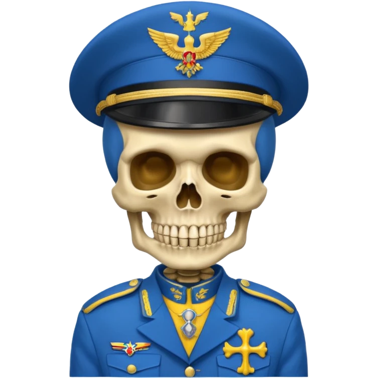 generate a very realistic skeleton in Ukrainian blue and yellow military uniform emoji