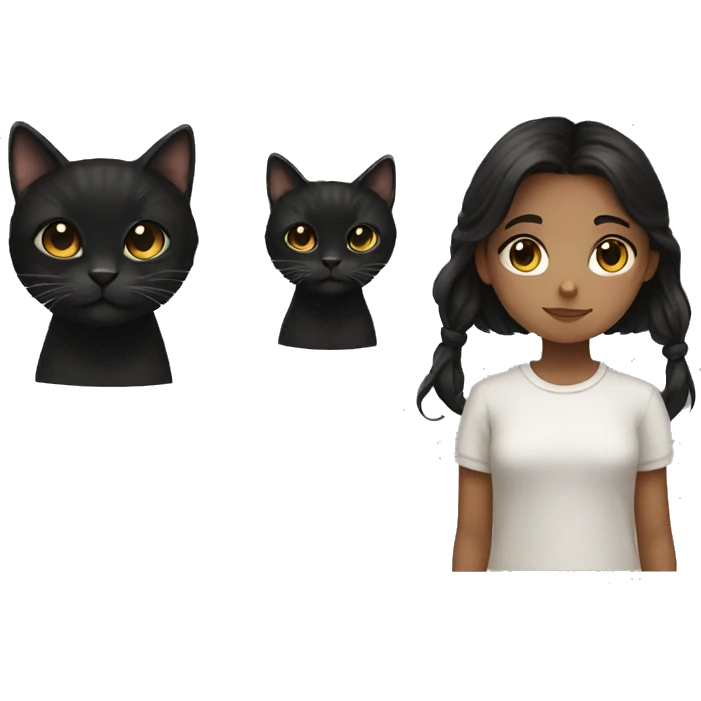 Brown-eyed girl with dark hair and a black cat emoji