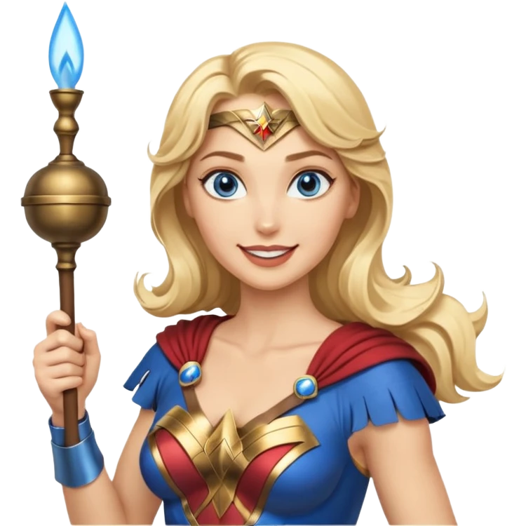 Blonde blue eyes Wonder Woman holding bell and baton emoji