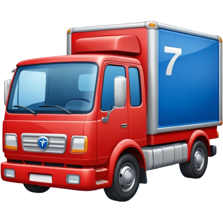 red truck with a blue plate showing white "TIR" on the front. No brand logos emoji