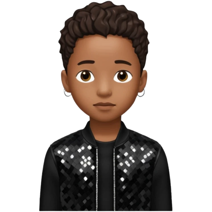 Jaden Smith with dark brown hair, black sequin outfit emoji
