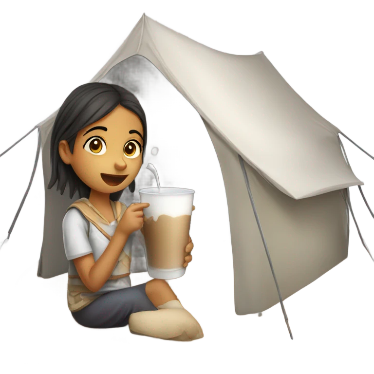 Girl drinking Karak milk in a tent  emoji