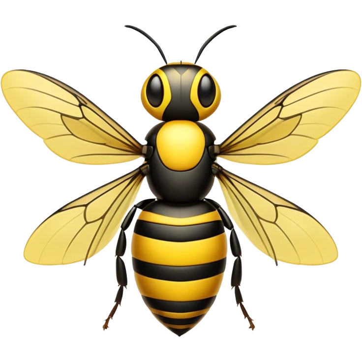 Cinematic Noble Hornet Portrait Emoji, Poised and intimidating, with a sleek, segmented body in bold yellow and black hues, sharp, focused eyes, and delicate, translucent wings, Simplified yet sharp and sophisticated features, highly detailed, glowing with a soft, insectile radiance, high shine, intelligent and formidable, stylized with an air of natural authority, focused and alert, soft glowing outline, capturing the essence of a watchful and confident hornet that appears ready to buzz out of the screen with effortless power! emoji