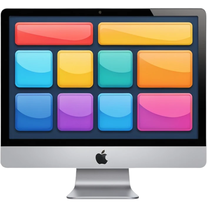 A monitor screen, showing some colorful UI design elements and layouts like rectangles, squares, etc. emoji