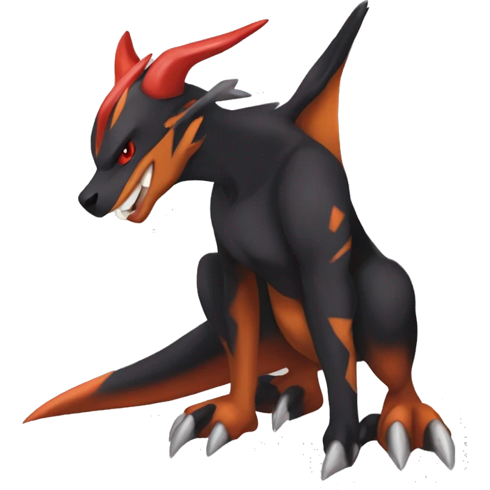 Black Cool Edgy Anthro Noivern-Nargacuga-Houndoom-Charizard Fakémon  with White and Red Edgy markings emoji