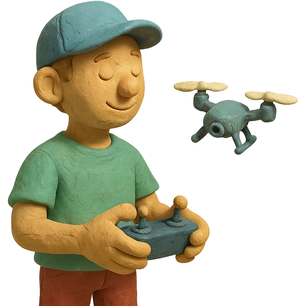 claymation style drone pilot with visible fingerprints and pastel colors emoji
