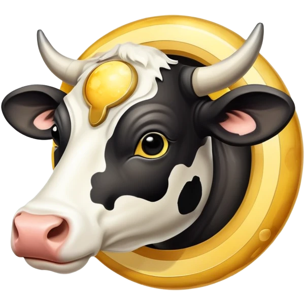 A spotted black and white cow head with Saturn's yellow-beige planet as the body and its iconic rings around the middle emoji