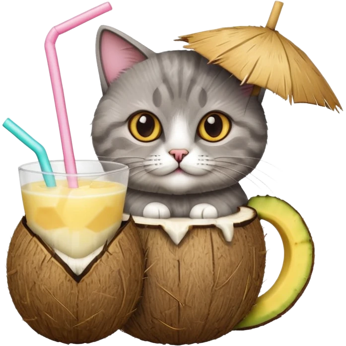 British short hair cat with pina colada drink emoji
