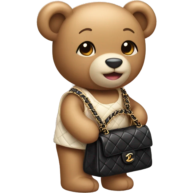 Cute teddy bear holding a Chanel bag emoji