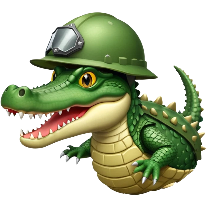Military crocodile with explosive features, crocodile wearing a helmet emoji