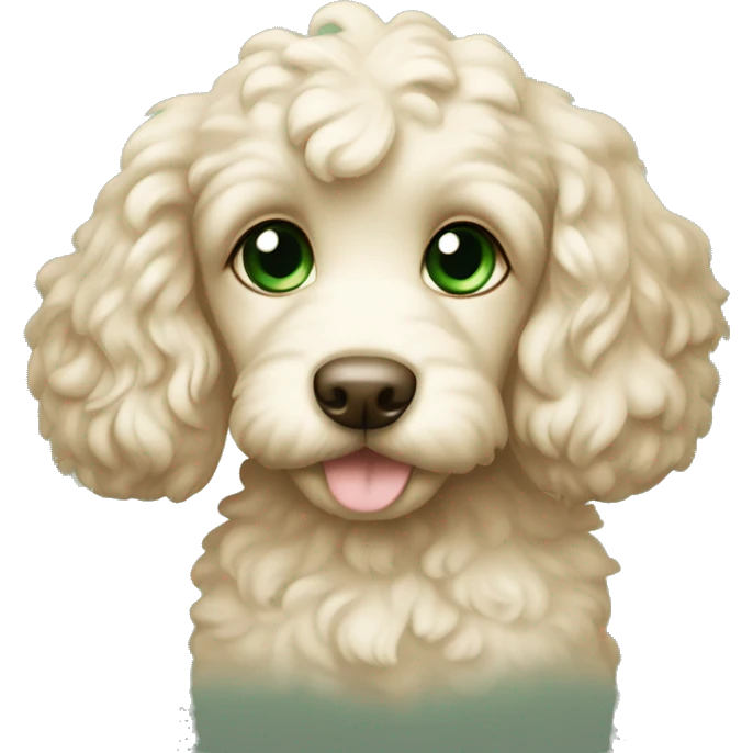 Cream cockapoo puppy with green eyes emoji