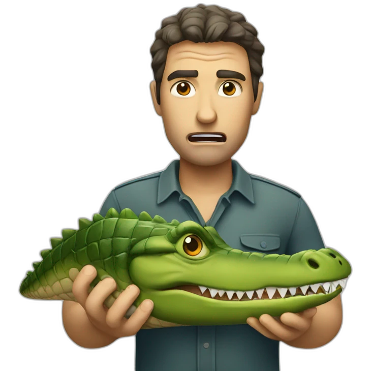 an angry man who is eating a crocodile emoji