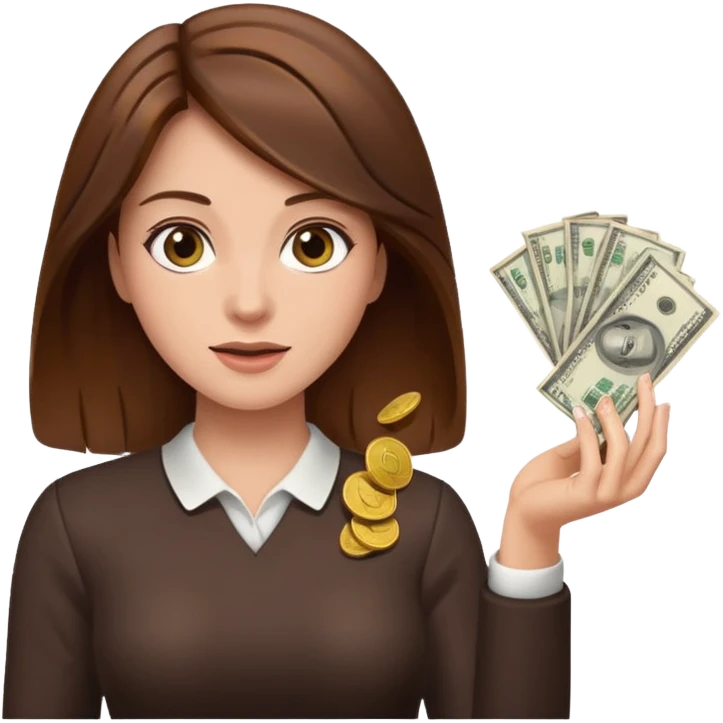 Woman in brown hair throwing money emoji