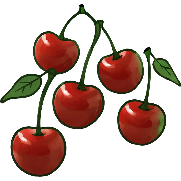 3D style cluster of shiny red cherries with green stems emoji