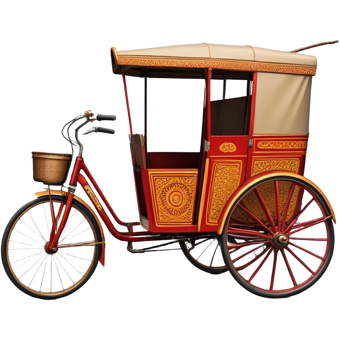 ​Cinematic Realistic Cyclo Rickshaw, depicted as a classic manually operated tricycle-style rickshaw with a simple, rustic design and intricate details, rendered with realistic textures and natural urban lighting that captures its cultural charm and timeless functionality, emoji