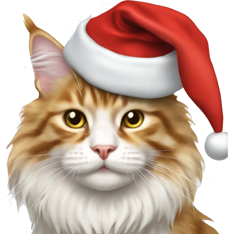 gold white maine coon cat with santa hat emoji