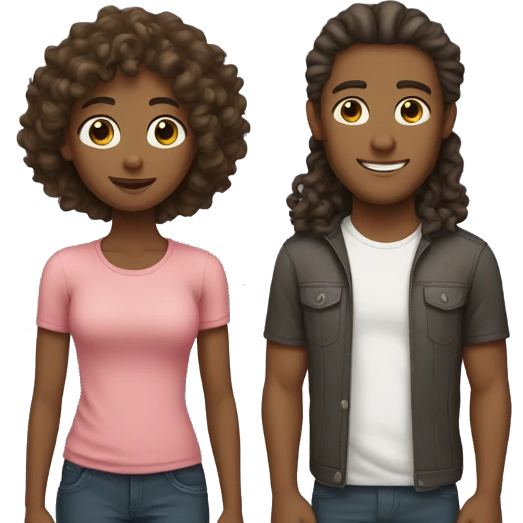 Guy with curly hair and straight hair brunette girl emoji