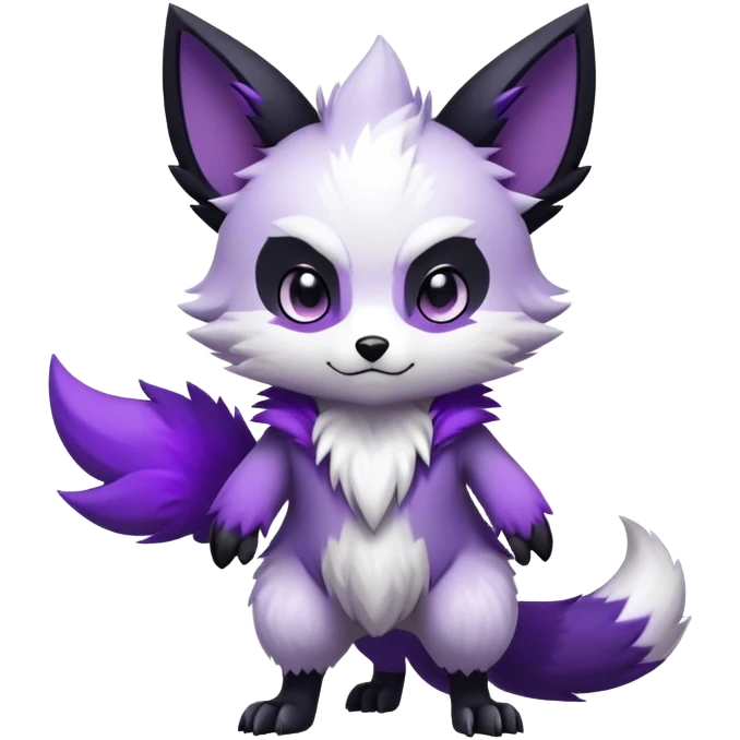  High quality Cute Cool Kawaii edgy Chibi Fur-Sona Purple fur, white belly, white tail-tip, black legs, black ears, Fakemon-Digimon-creature-animal-vernid-hybrid Full Body, facial markings emoji