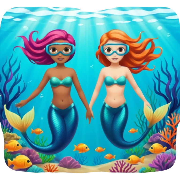 2 mermaids with snorkel mask free diving  emoji