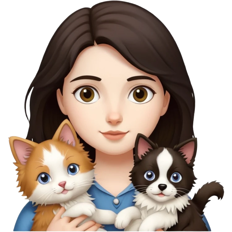 A girl holding a Ragdoll Cats and a Border collie emoji