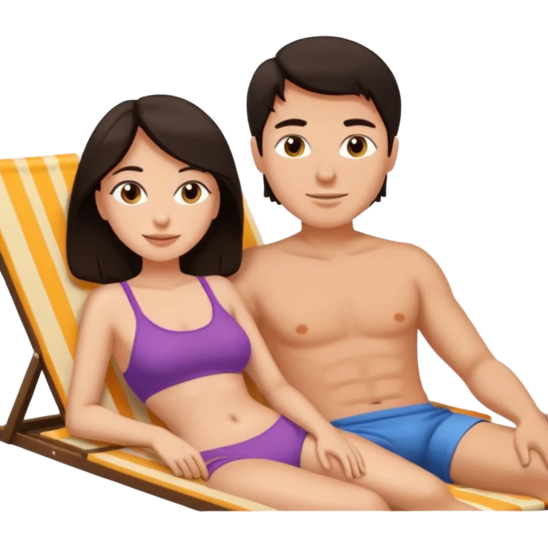 quiero que pongas ubna apreja pelo moreno piel blanca tomando el sol y relajados emoji