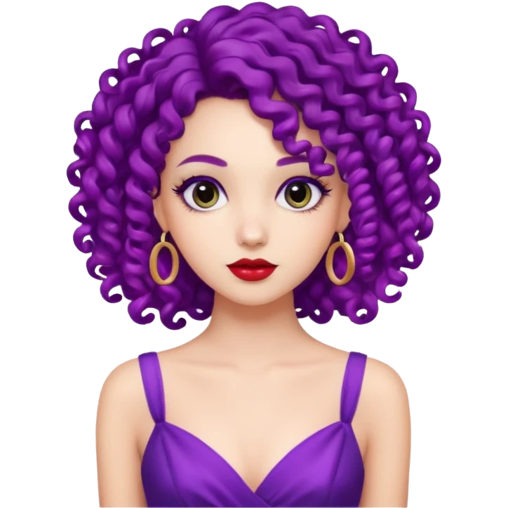 Fashion Model with Purple Curls, red dress emoji